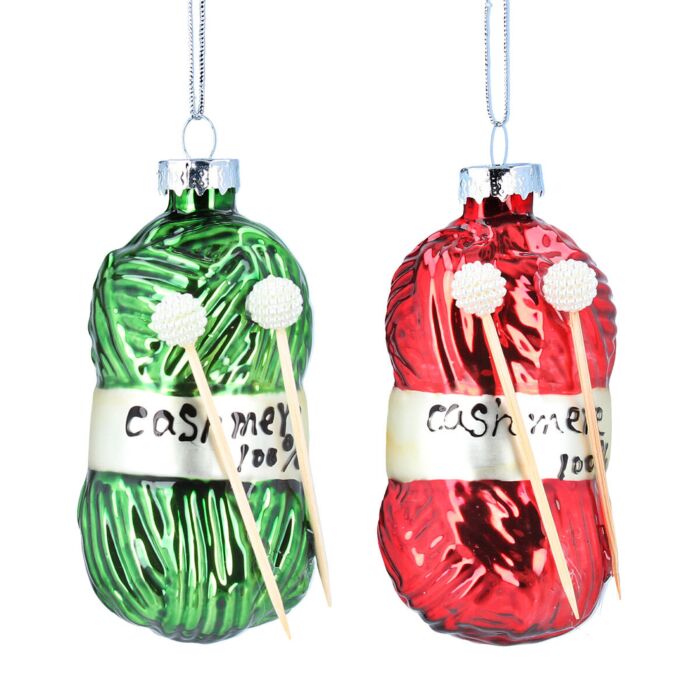 Gisela Graham Red & Green Cashmere Glass Tree Decorations